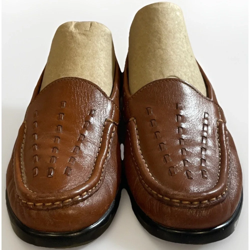 SAS Tripad Brown Woven Leather Slip On Loafers Wedge Heel Women's Size 8.5